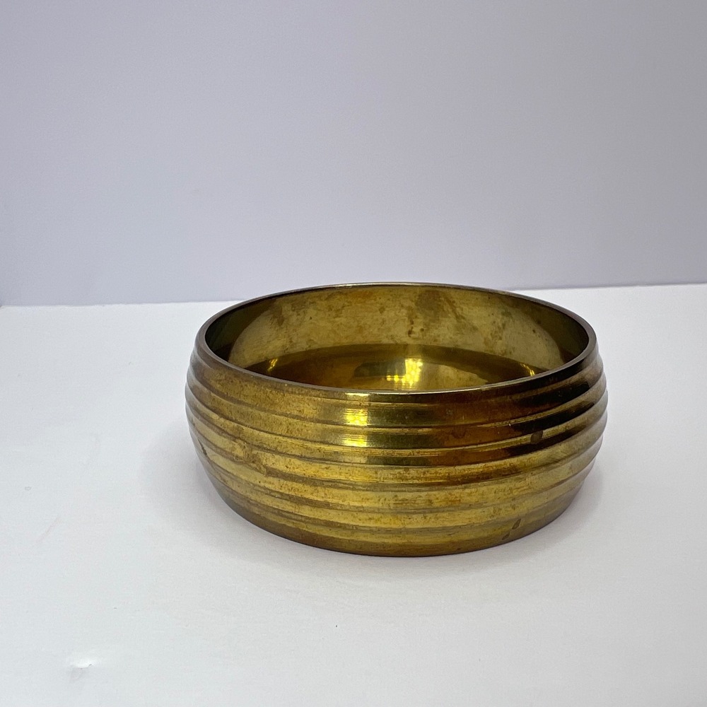 Vintage Brass Bangle Bracelet Ribbed Handcrafted India Boho Stackable 70s Retro